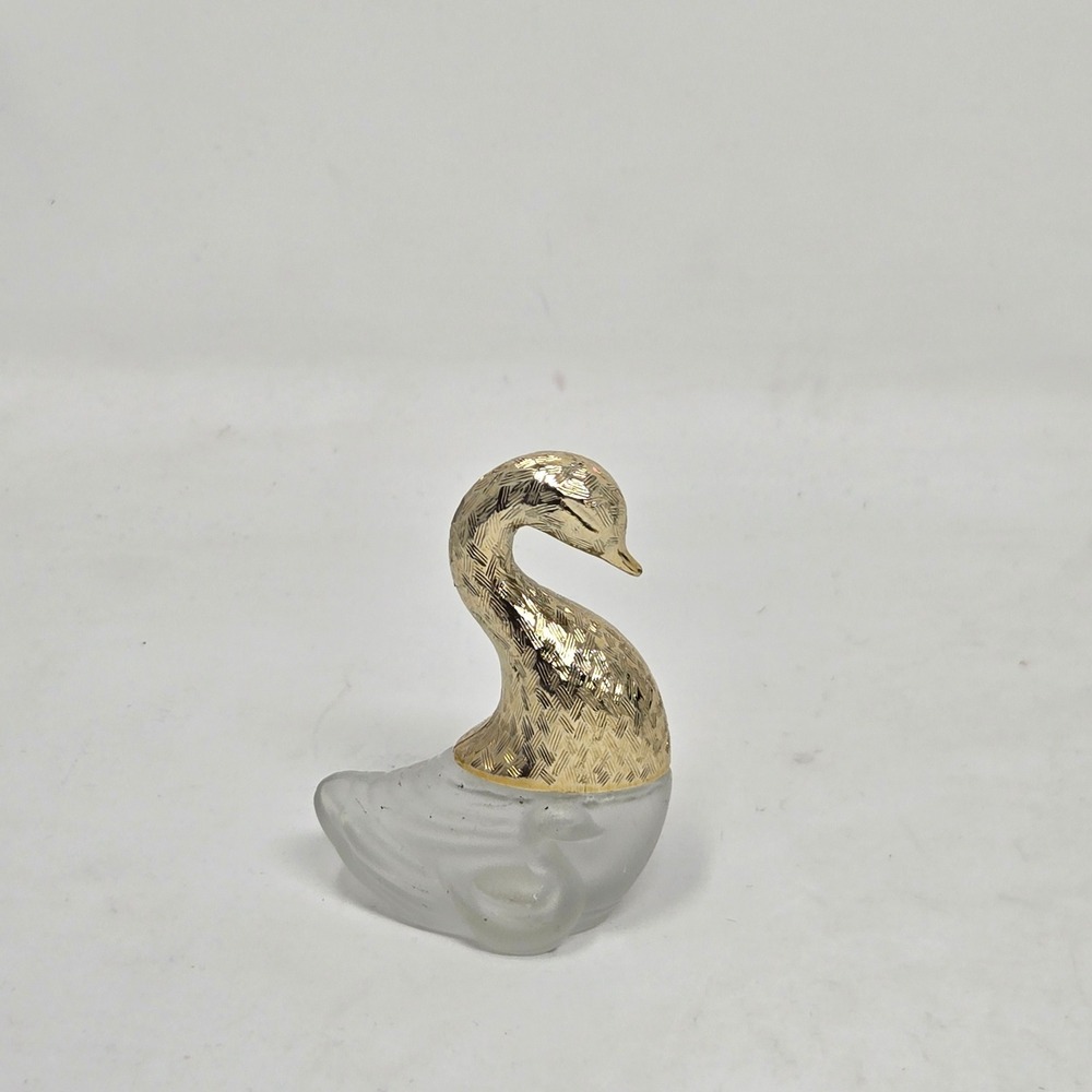 Vintage Avon Field Flowers Swan Perfume Bottle Frosted Glass Gold Tone Mini - Picture 2 of 5